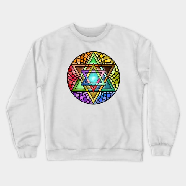 Rainbow Star of David Stained Glass Art Crewneck Sweatshirt by Mey Designs